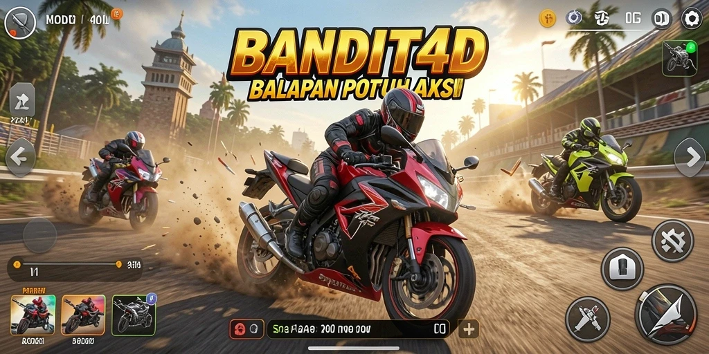 Screenshot utama gameplay BANDIT4D menampilkan aksi balap motor yang mendebarkan.