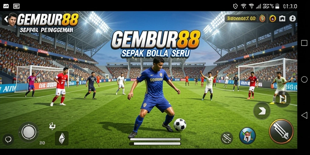 Tampilan gameplay intens di GEMBUR88 dengan aksi sepak bola nyata.