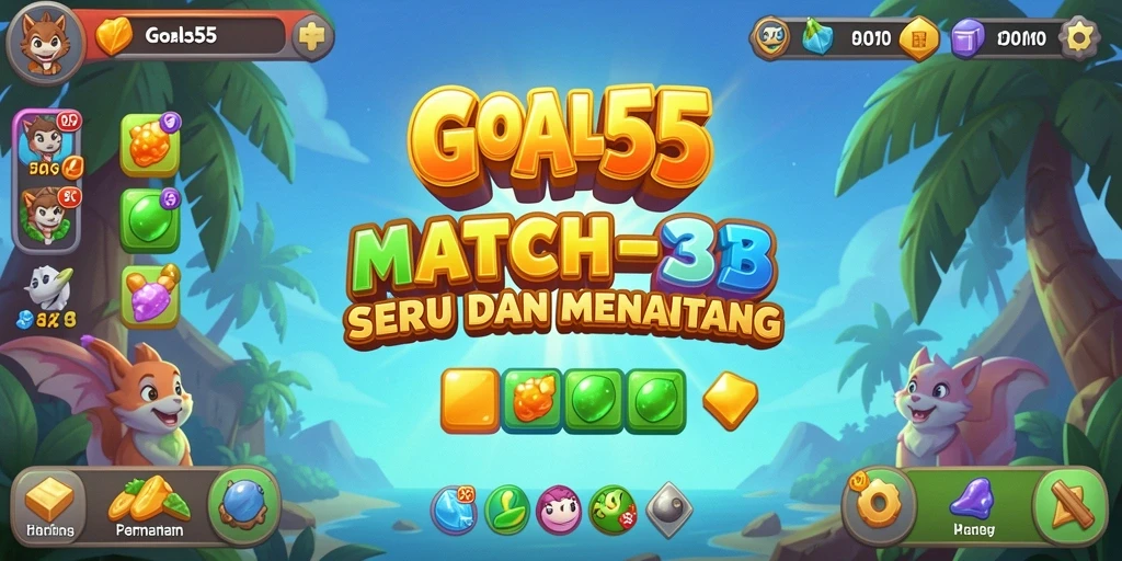 Tampilan menarik gameplay Match-3 GOAL55 yang seru dan menantang.