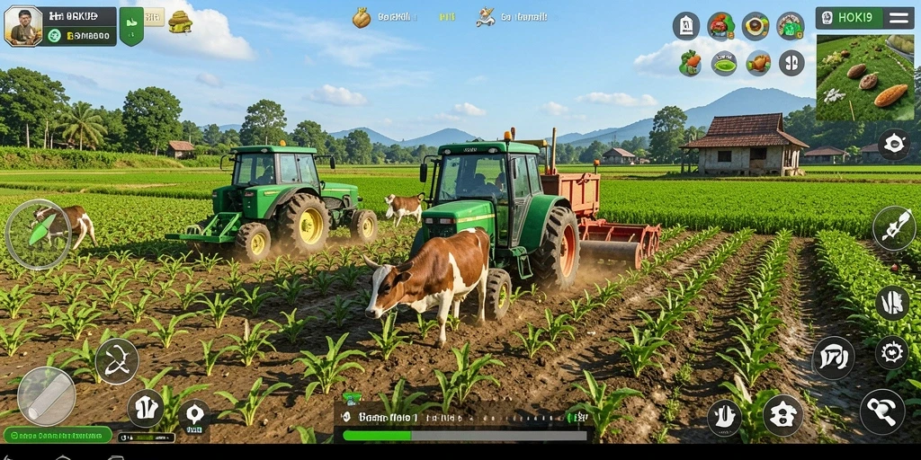 Screenshot gameplay HOKI9 menampilkan pertanian yang subur dan berwarna.