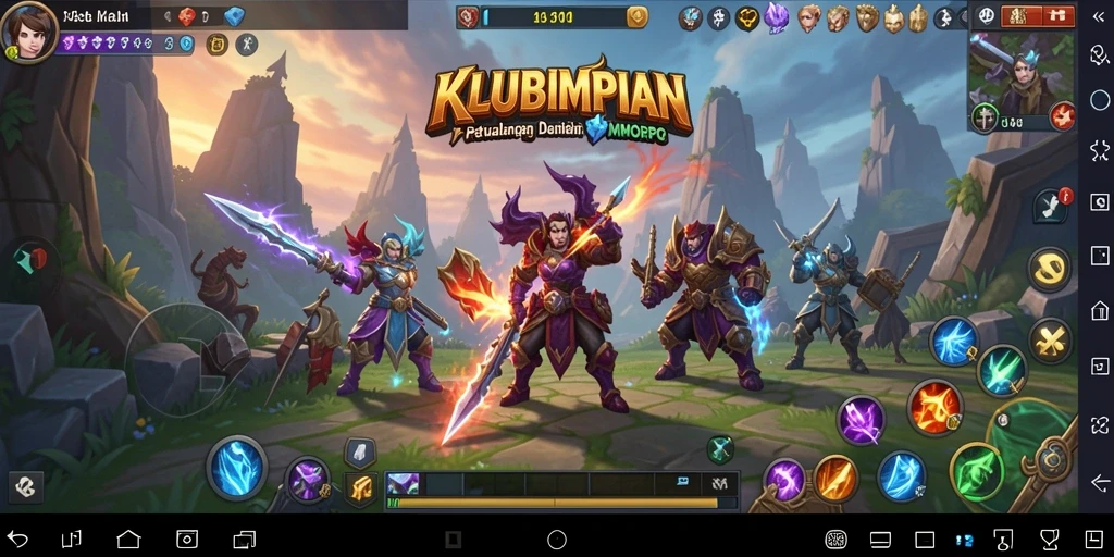 Tangkapan layar gameplay KLUBIMPIAN yang menampilkan pertempuran seru dalam dunia fantasy.