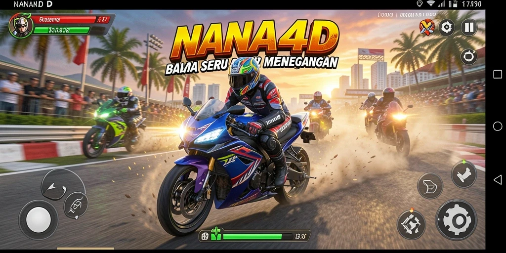 Tampilan gameplay seru dari NANA4D saat balapan motor.