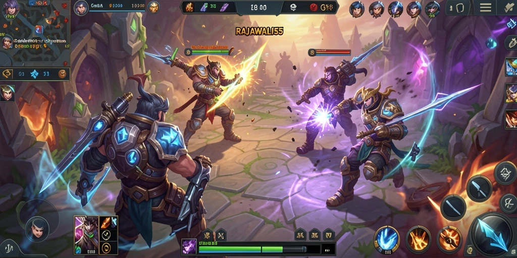 Screenshot utama menunjukkan aksi seru gameplay MOBA.