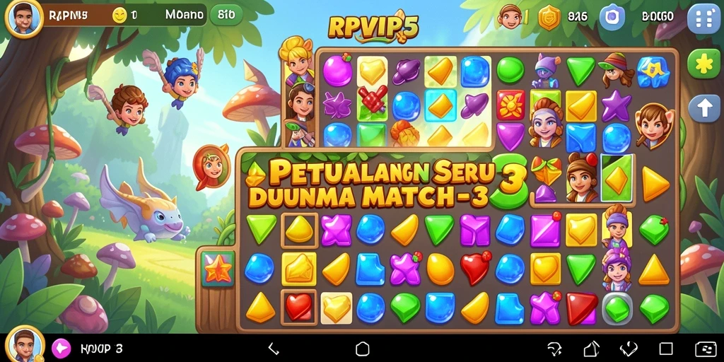 Screenshot gameplay RPVIP5 menampilkan aksi mencocokkan permata yang seru.