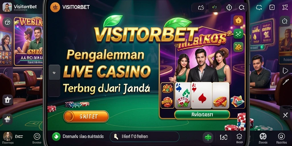 Screenshot gameplay VISITORBET menampilkan dealer profesional dan suasana kasino yang menegangkan.
